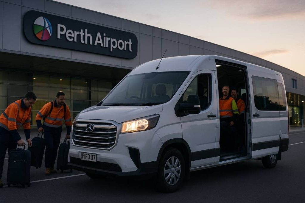 FIFO shuttle arriving at Perth Airport in the early morning.